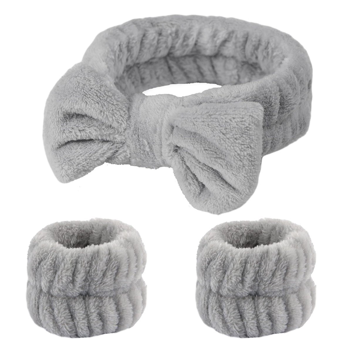Spa Headband and Wristband Set for Women – Cute Bow Face Wash Headband with Wrist Bands, Gift for Her