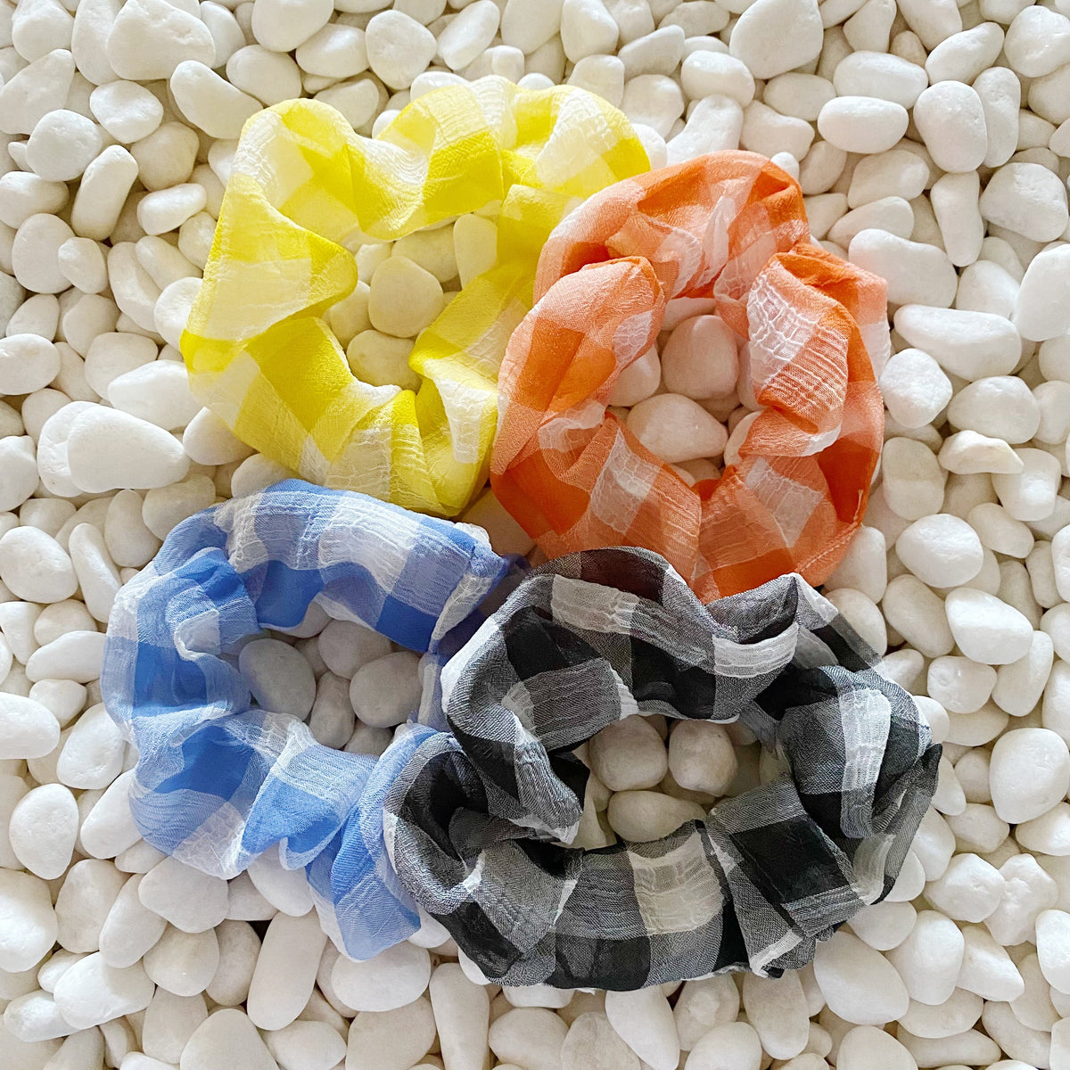 Gingham Hair Scrunchie Set of 4 for Women – Cute Ponytail Holders, Gift for Her