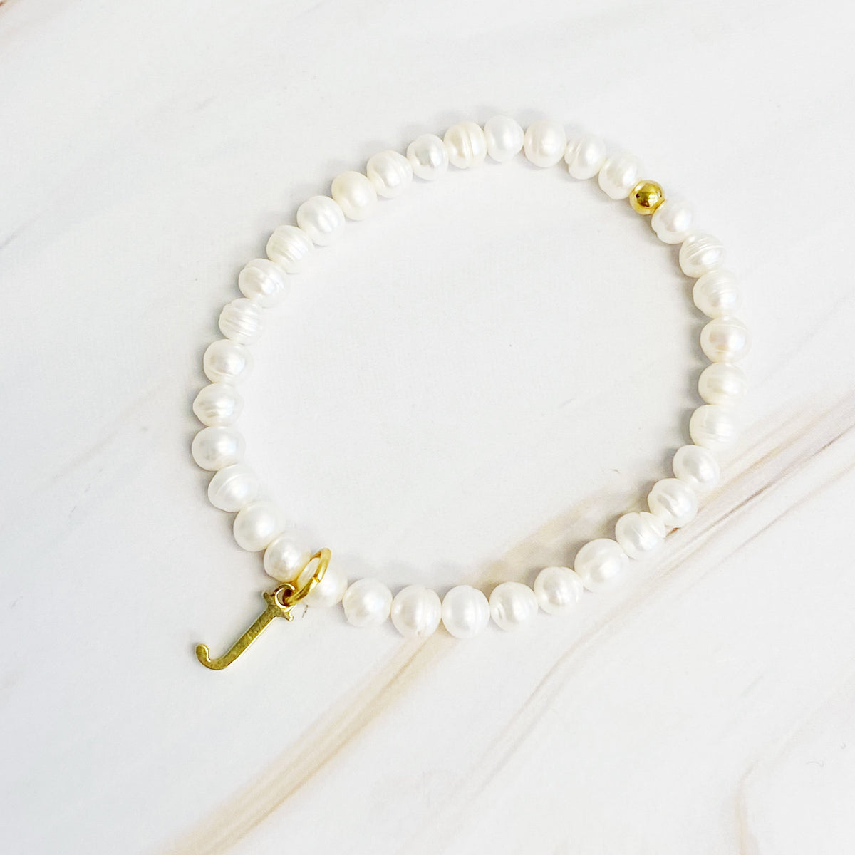 Freshwater Pearl Initial Charm Bracelet for Women – 18k Gold-Plated Letter Charm, Gift for Her