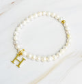 Freshwater Pearl Initial Charm Bracelet for Women – 18k Gold-Plated Letter Charm, Gift for Her