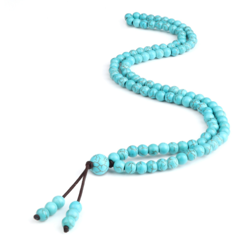 Men's Natural Stone Malachite 108 Beaded Necklace