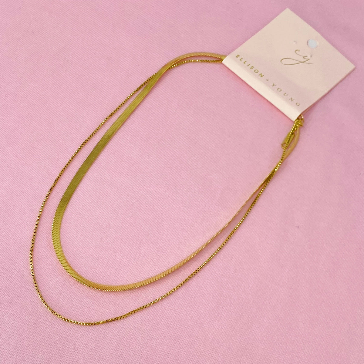 Layered Herringbone Chain Necklace for Women – Gold-Plated Double Chain, Gift for Her