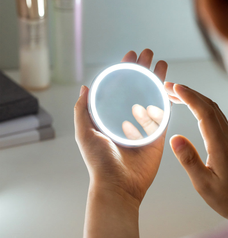 LED Travel Makeup Mirror – Rechargeable Foldable Compact Mirror, Gift for Women