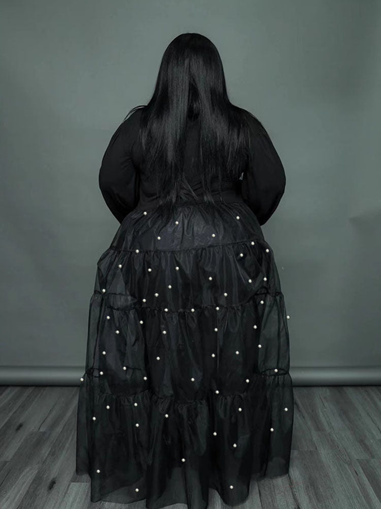 Elegant Plus Size Patchwork Mesh Maxi Dress for Women