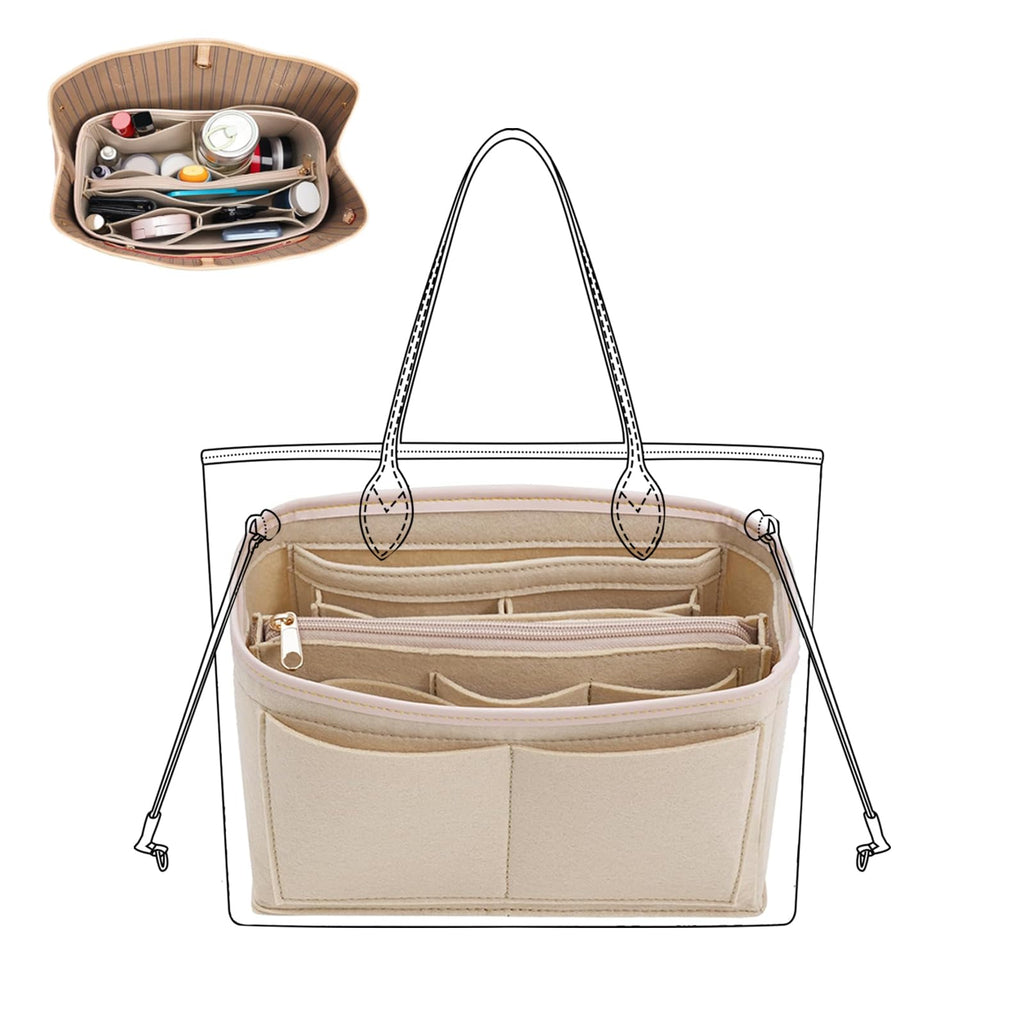 Felt Purse Organizer Insert – Handbag & Tote Bag Shaper with Zipper
