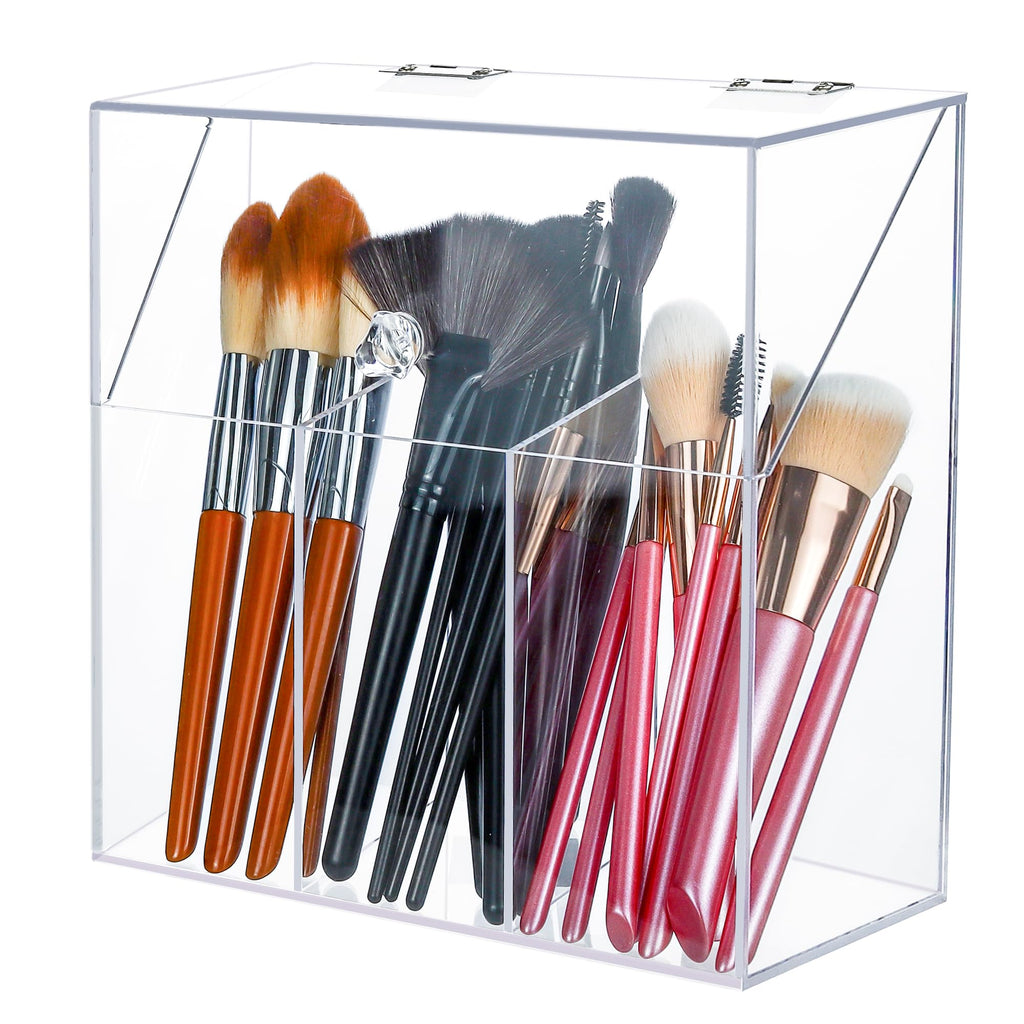 Acrylic Makeup Brush Holder with Lid – Dustproof Vanity Organizer, Gift for Women
