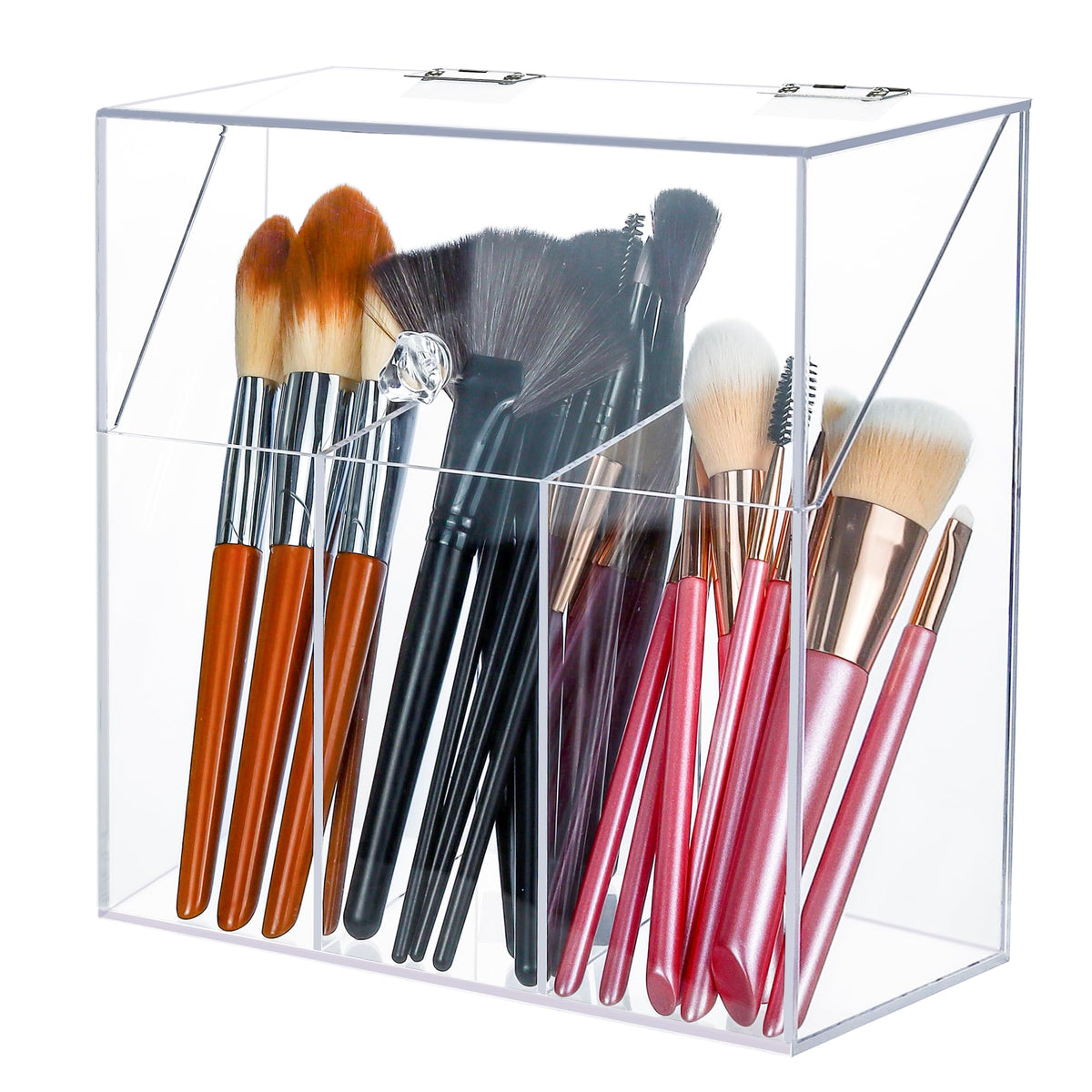 Acrylic Makeup Brush Holder with Lid – Dustproof Vanity Organizer, Gift for Women