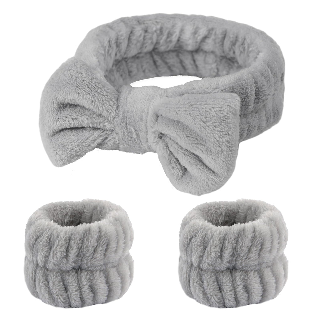 Spa Headband and Wristband Set for Women – Cute Bow Face Wash Headband with Wrist Bands, Gift for Her