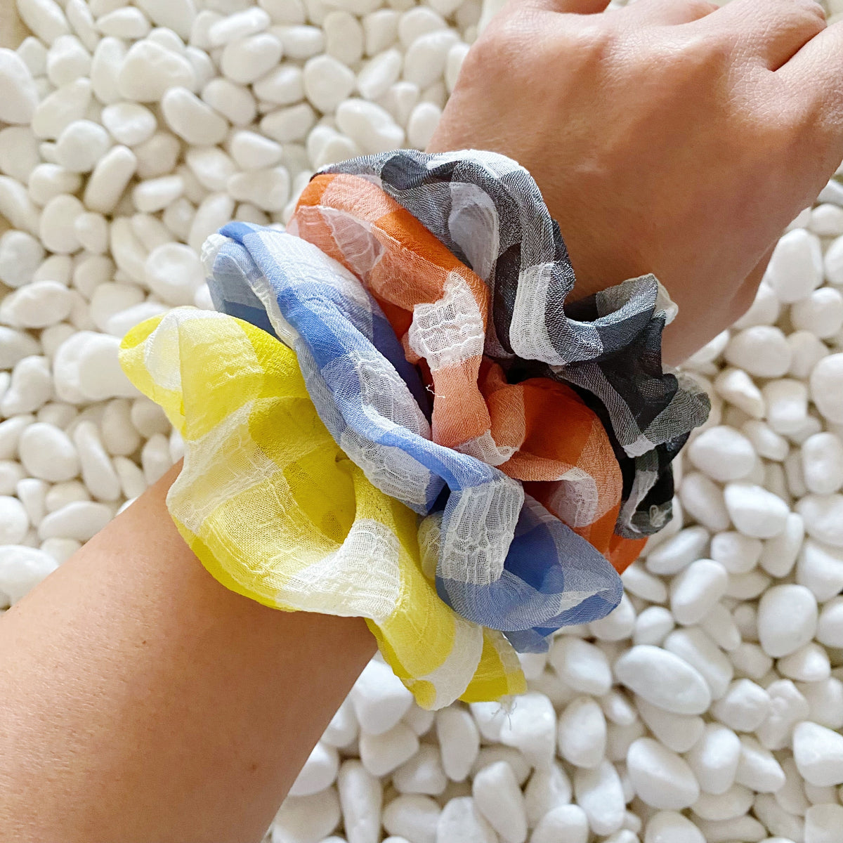 Gingham Hair Scrunchie Set of 4 for Women – Cute Ponytail Holders, Gift for Her