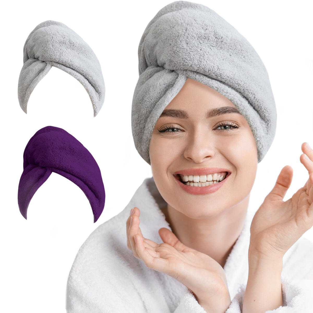 Microfiber Hair Towel Wrap 2-Pack for Women – Quick-Dry Turban Towels, Gift for Her