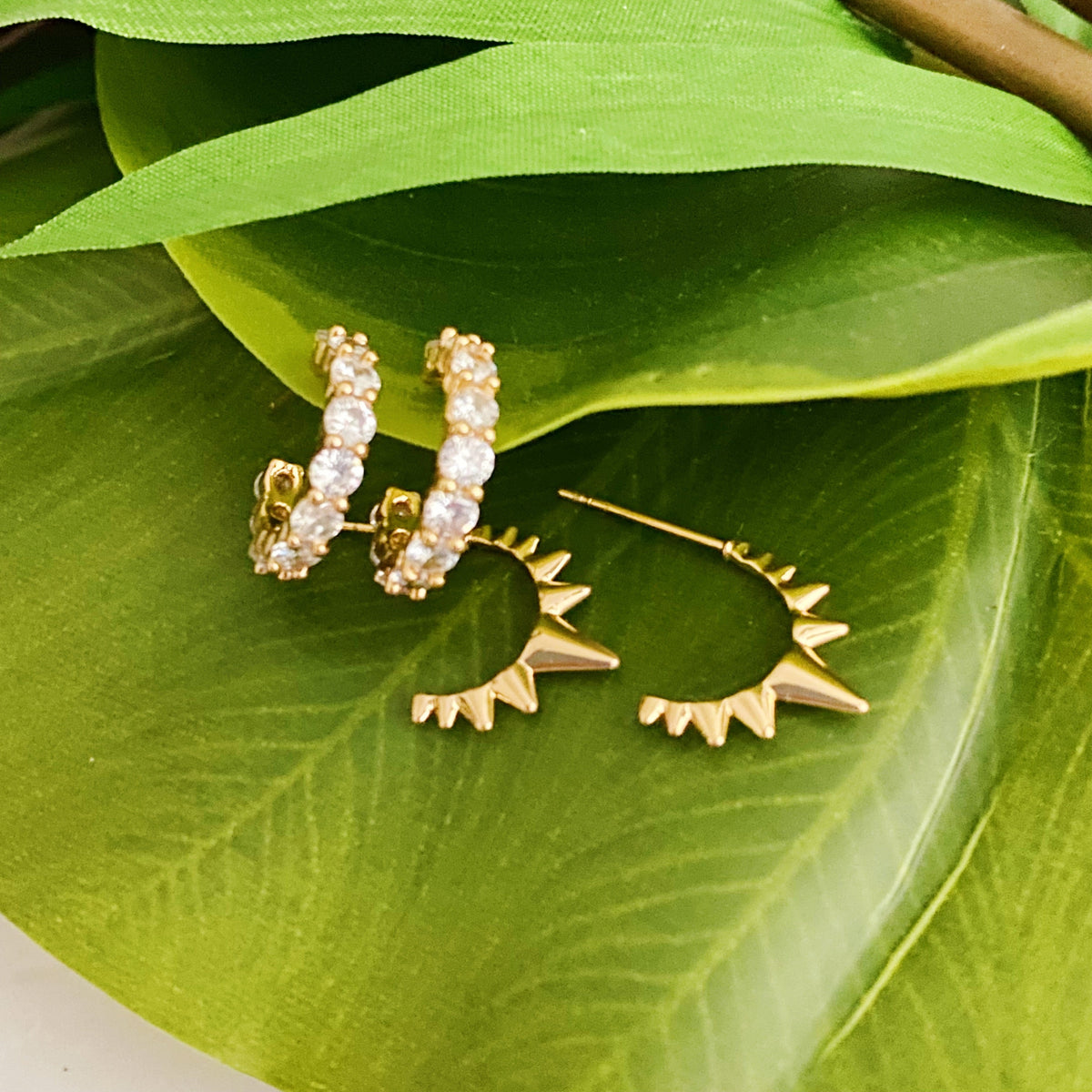 Mini Hoop Earring Set of 2 for Women – Gold-Plated CZ Studded Hoops, Gift for Her
