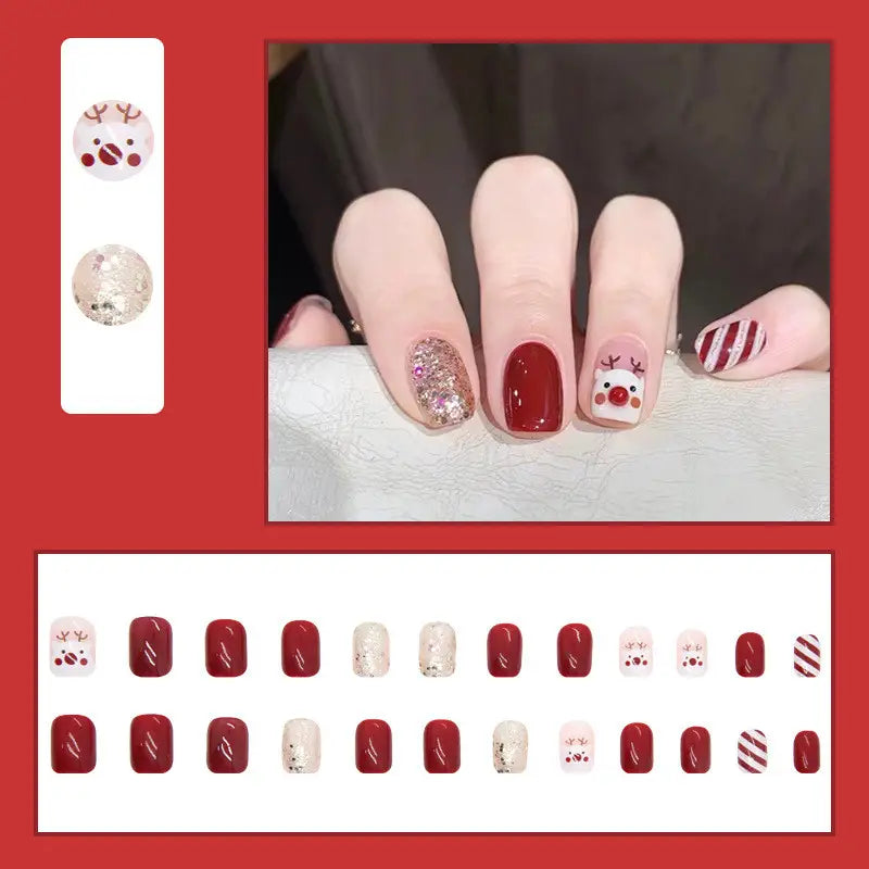 Festive Snowflake Press-On Nail Set – 24 Pieces