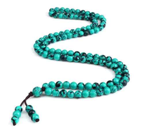 Men's Natural Stone Malachite 108 Beaded Necklace
