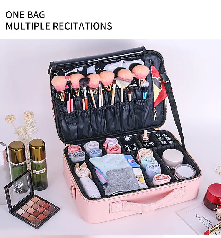 Travel Makeup Bag with Adjustable Dividers and Waterproof Design