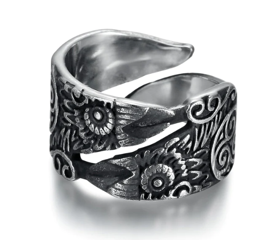Handcrafted Adjustable Stainless Steel Raven Ring