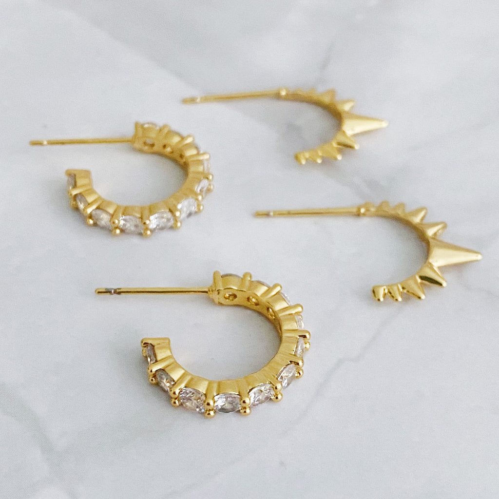Mini Hoop Earring Set of 2 for Women – Gold-Plated CZ Studded Hoops, Gift for Her
