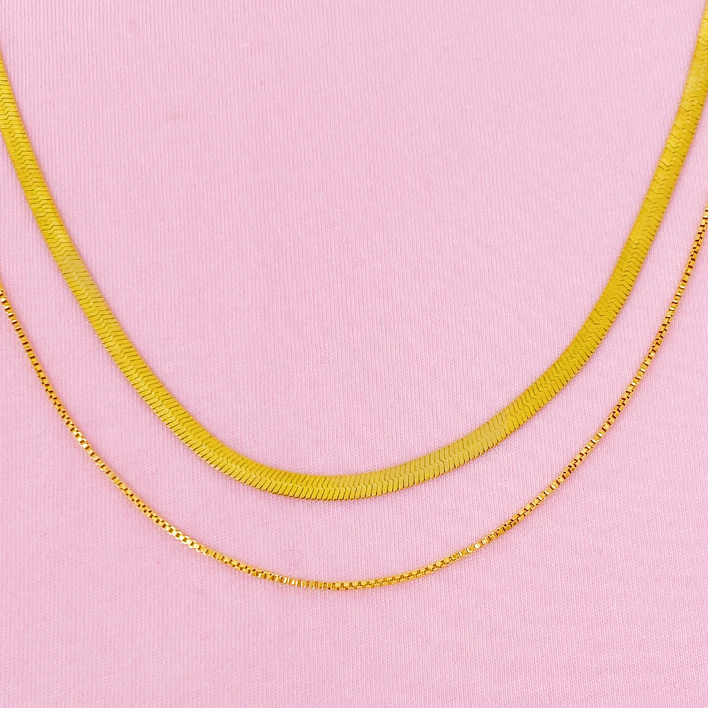 Layered Herringbone Chain Necklace for Women – Gold-Plated Double Chain, Gift for Her