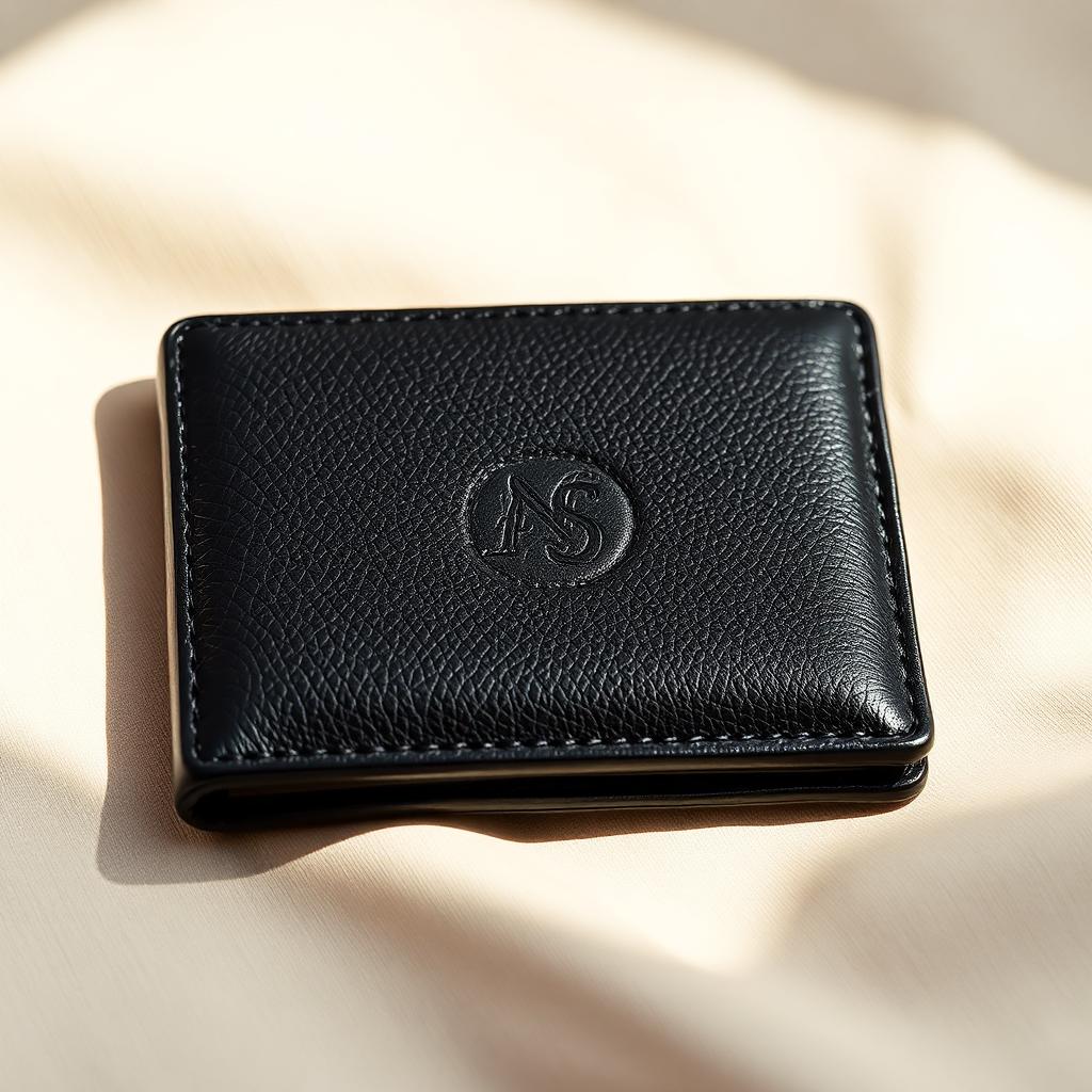 Black saffiano leather bifold wallet with embossed monogram