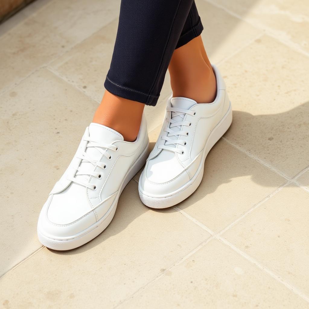 White minimalist low-top leather sneakers