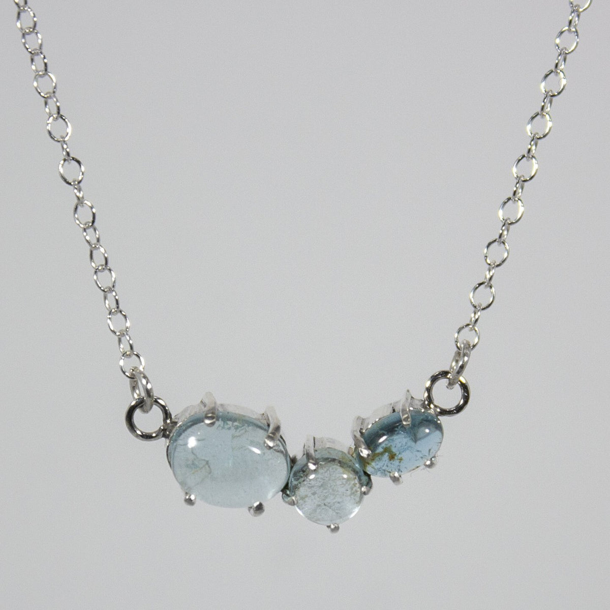 Aquamarine Claw Cluster Sterling Silver Necklace