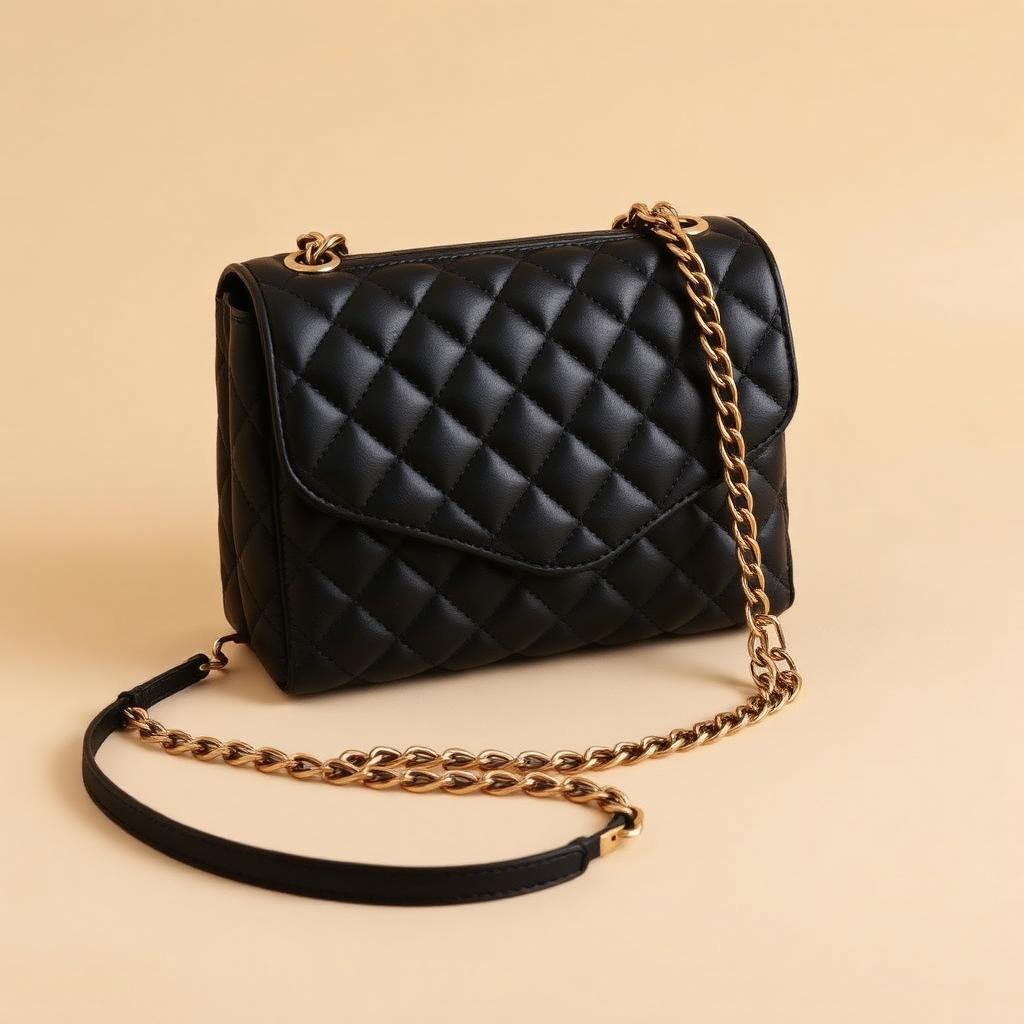 Quilted black lambskin crossbody bag with gold chain