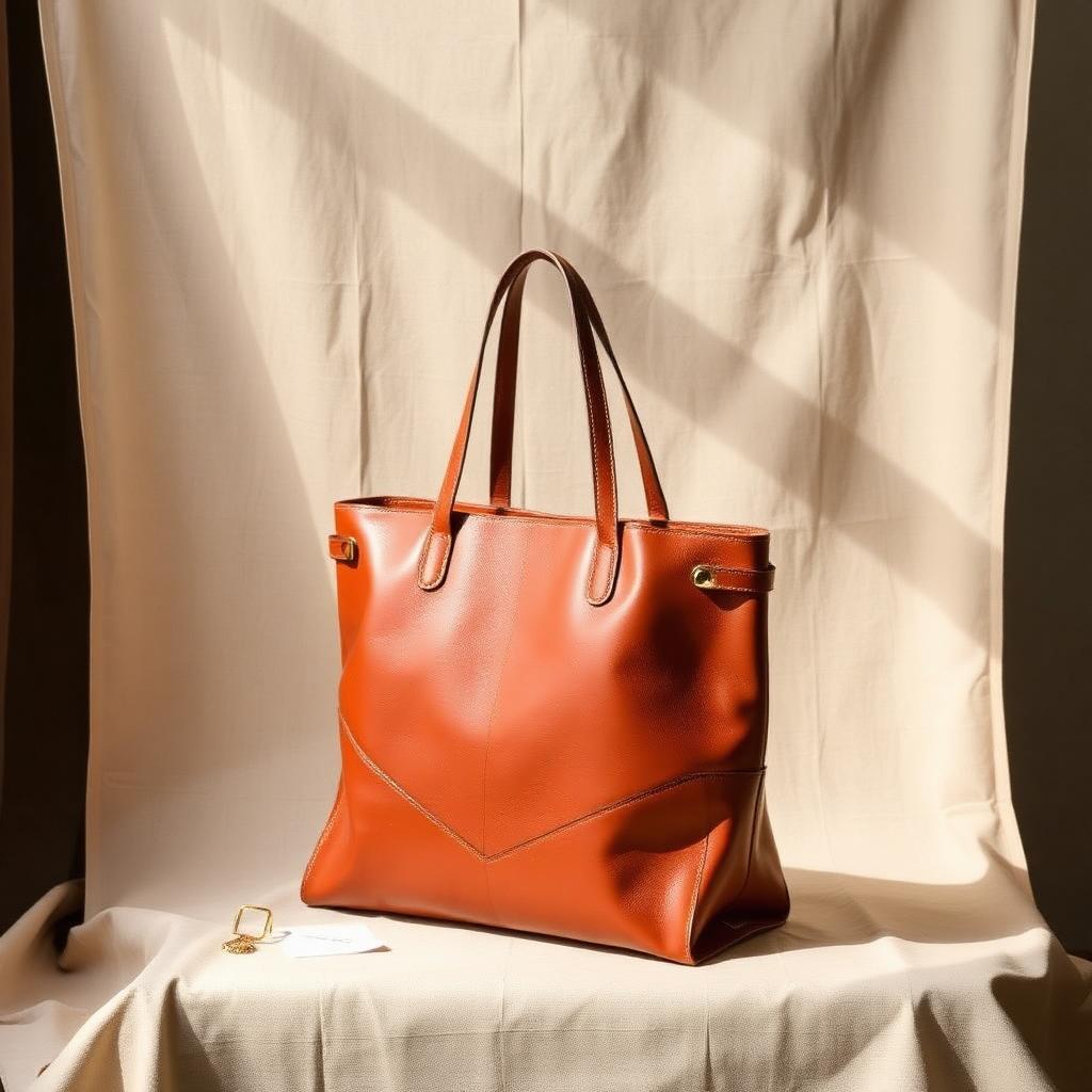 Cognac structured leather tote bag